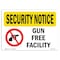Signmission OSHA Security Sign, 10" Height, 14" Width, Rigid Plastic, Gun Free Facility, Landscape OS-SN-P-1014-L-11545 - alternate 1
